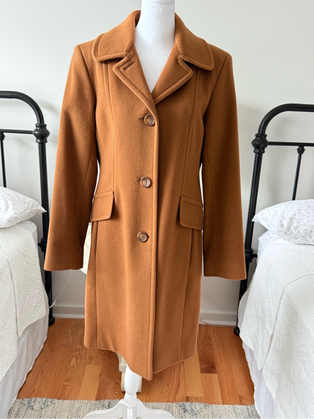 Anne Klein Camel Single-Breasted Wool-Cashmere Blend Coat - Picture 1 of 4